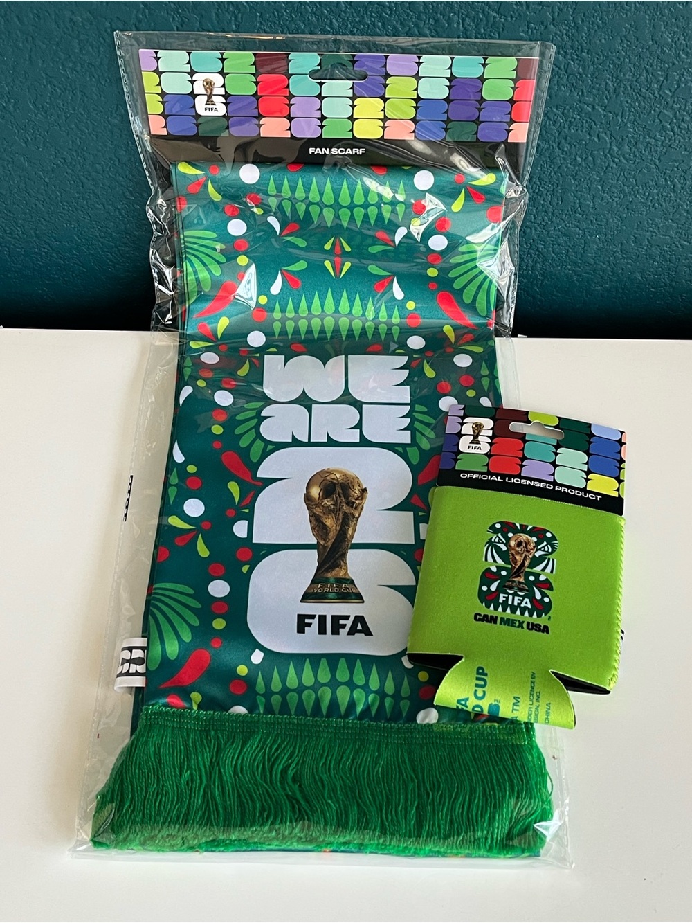 USA FIFA World Cup 2026 Mexico Fan Scarf & Can Cooler Souvenir Set